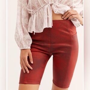 FREE PEOPLE Heat Wave Bike Shorts Faux Suede Red Large New NWOT